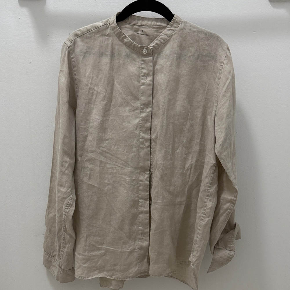 MUJI Beige 100% Linen Button-Up Shirt